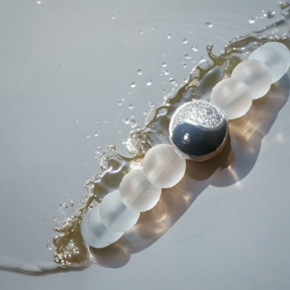 Opalite, Onyx & Aquamarine Handcrafted Beaded  Yin Yang Bracelet - Picture 1 of 11